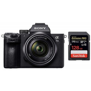 Sony Alpha ILCE-7M3K Full-Frame 24.2MP Mirrorless Digital SLR Camera with 28-70mm Zoom Lens + SanDisk 128GB Extreme Pro SDXC UHS-I Card - C10, U3, V30, 4K UHD, SD Card  Sony Alpha ILCE-7M3K Full-Frame 24.2MP Mirrorless Digital SLR Camera with 28-70mm Zoom Lens + SanDisk 128GB Extreme Pro SDXC UHS-I Card - C10, U3, V30, 4K UHD, SD Card